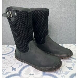 UGG Australia Lyza Demi Boots Women's‎ 6 Dark Green Leather Black Wool 1014364